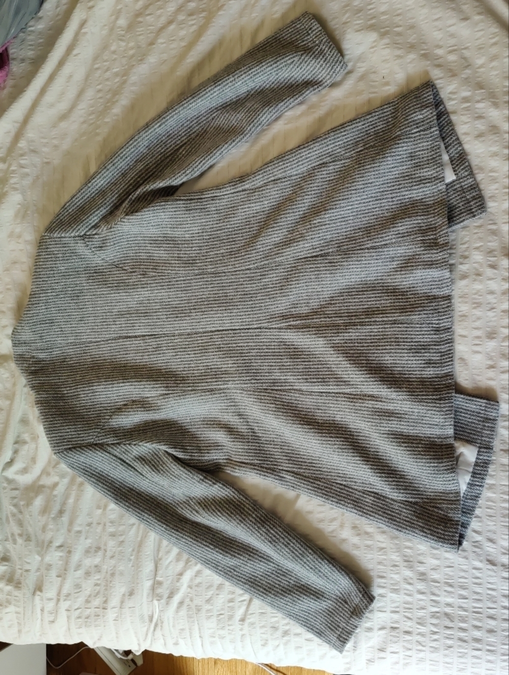Grey Ribbed Single-Button Long Blazer Coat - Picture 10 of 12